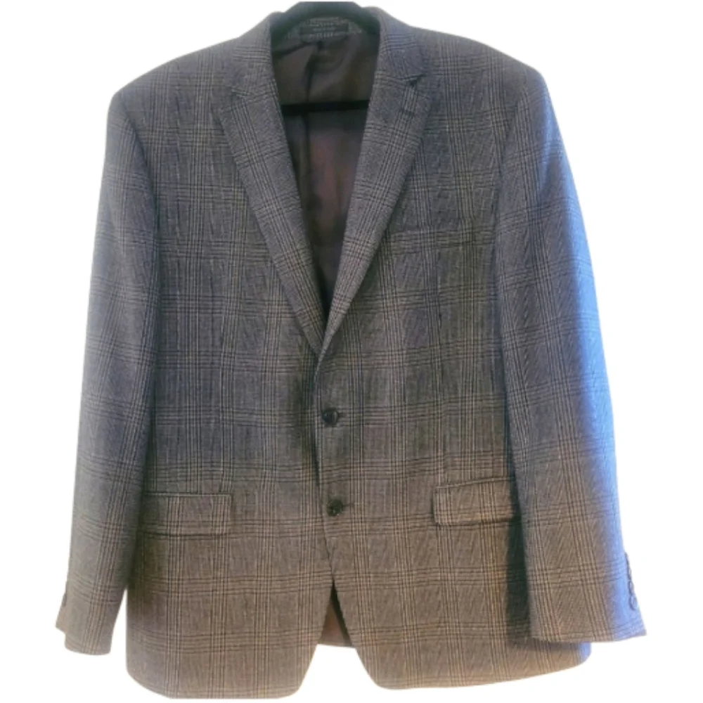 NWOT Ralph Lauren Men's Gray and Black Plaid Suit Jacket - Size 44 R